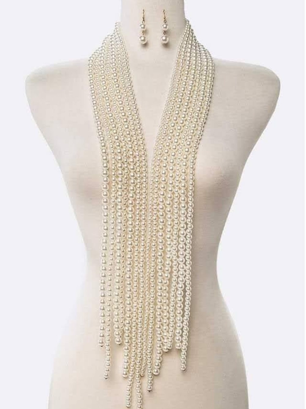 Multi-Strand Pearl Fringe Necklace Set - Cream Pearl